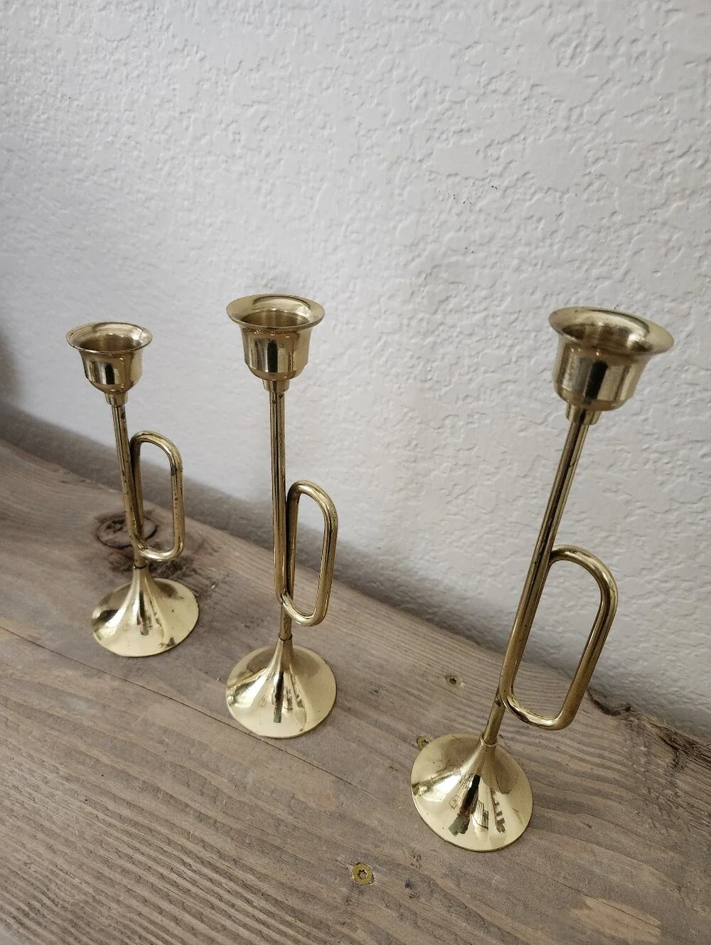 Lot of 3 Vintage Christmas Holiday Brass Horn Candleholders Made in India